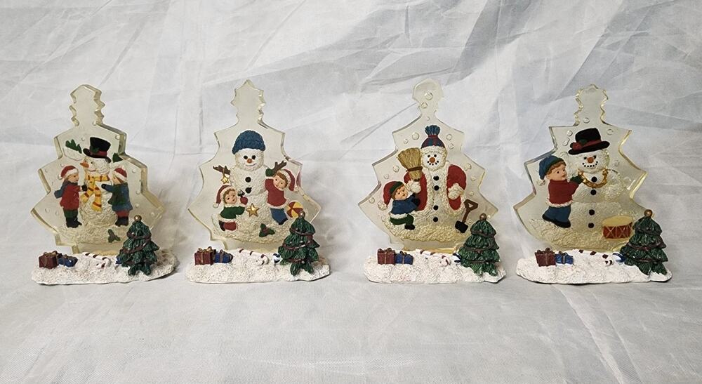 Vintage Set Of 4 Clearly Christmas Decorations K's Collection Santa Snowman